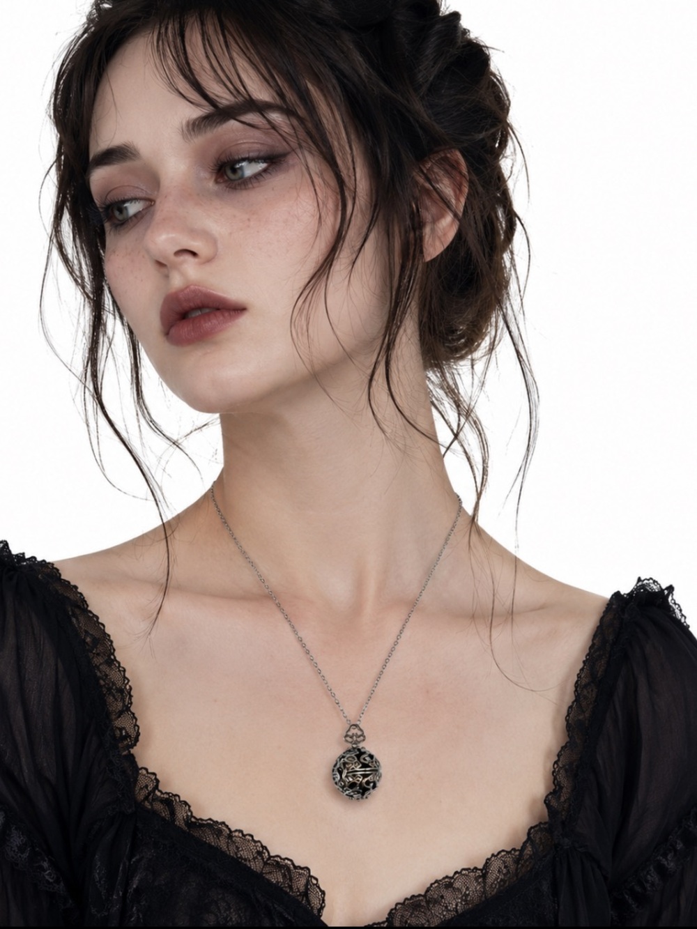 Vintage Inspired Silver Harmony Ball Floral Necklace - women’s jewelry